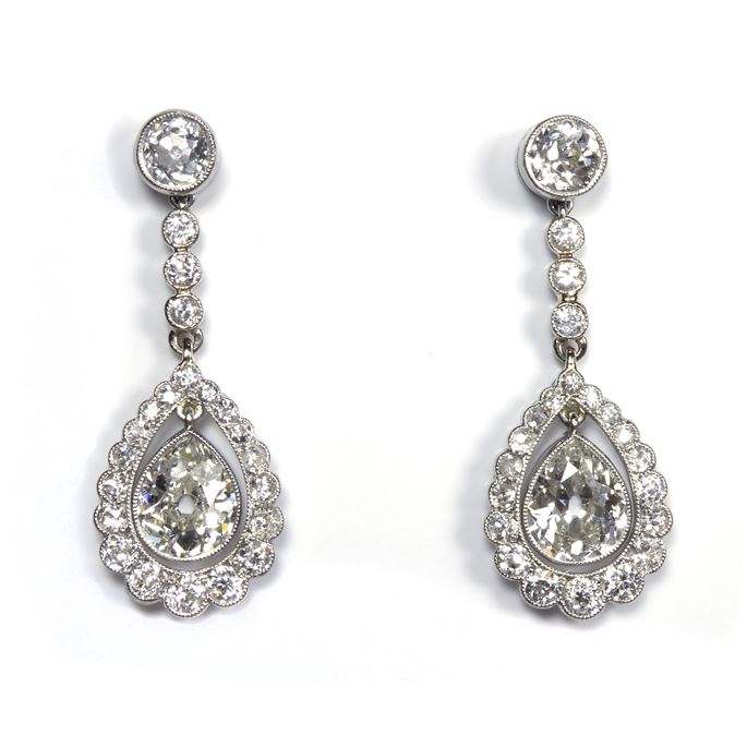 Pair of  diamond drop earrings Centre drop with diamond surround | MasterArt